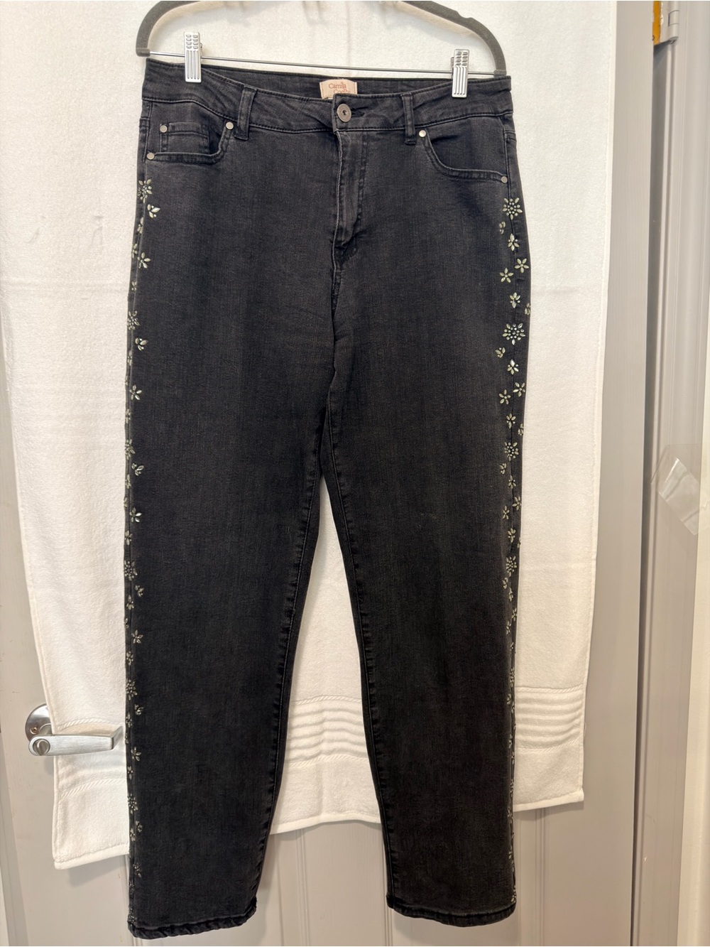 Camila Coelho Black Embellished Floral Side Detail Jeans